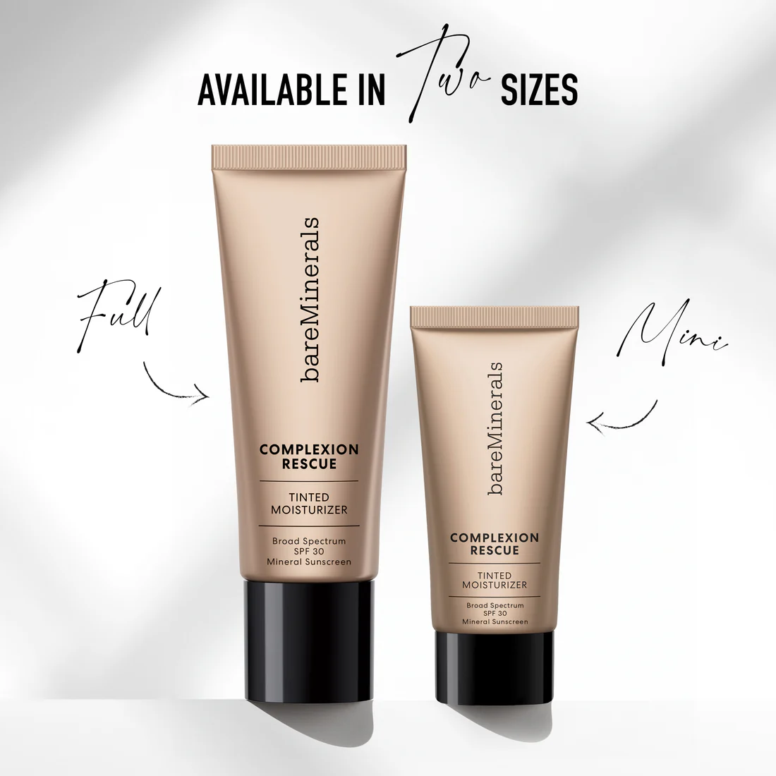 Tube of bareMinerals Complexion Rescue Tinted Moisturizer Hydrating Gel Cream SPF 30 with a dewy swatch of its texture.